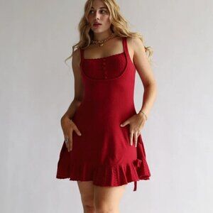 Cashmere Wool Soft Knitwear Dress in Crimson Red Romantic Cottage Holiday